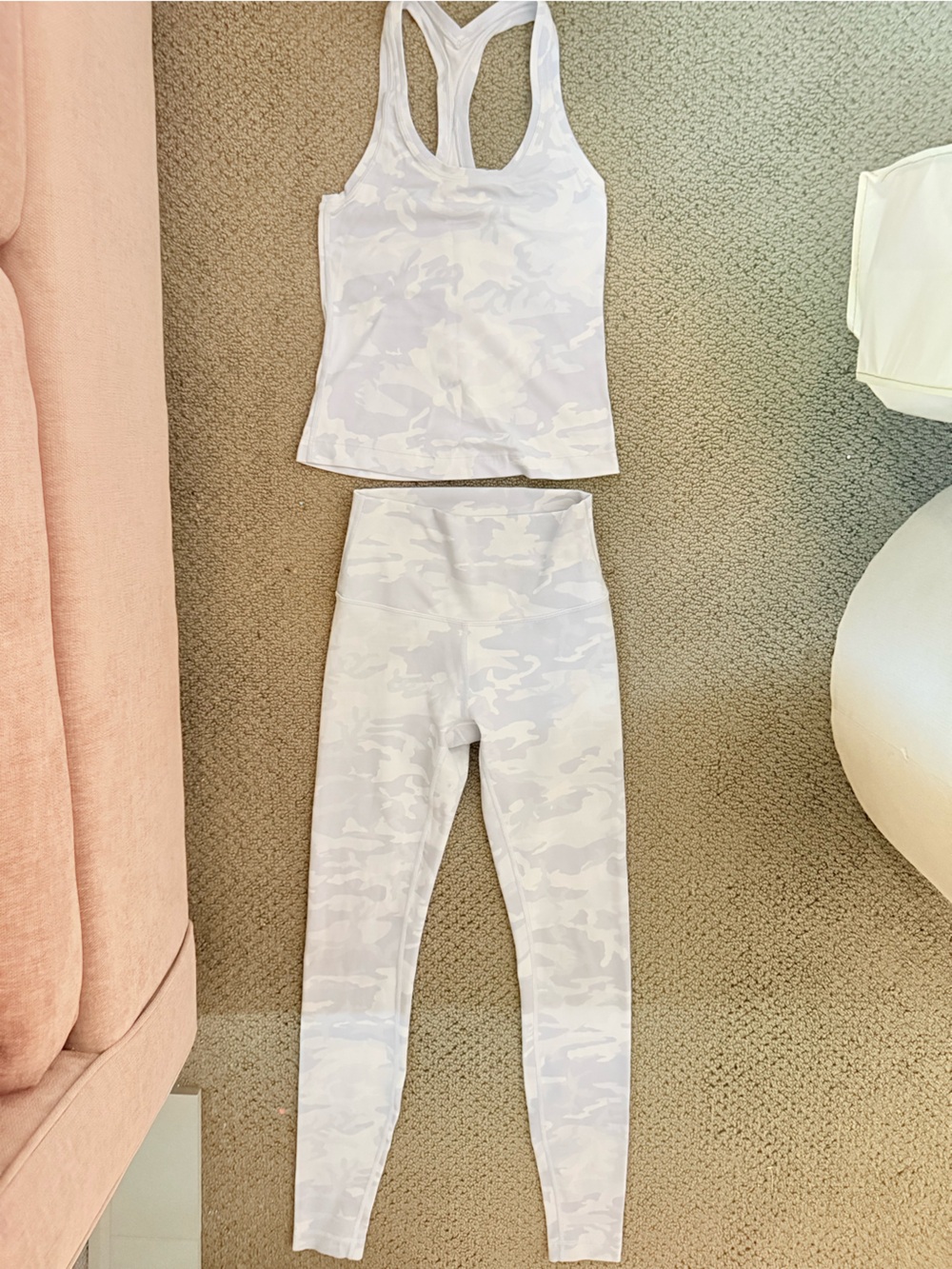 lululemon athletica White Camo High-Waist Leggings (25” S4) & Tank (S2) Set